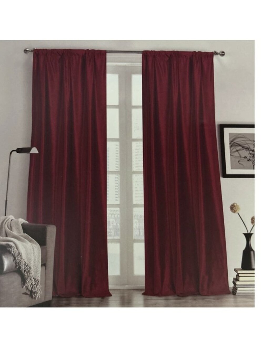 Rachel Zoe Luxury Velvet Red Window Curtains Back Tab Panel Drapes New 38"x84"